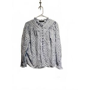 ZESICA Women's Puff Long Sleeve Button V Neck Hollow Out Eyelet blouse Size L